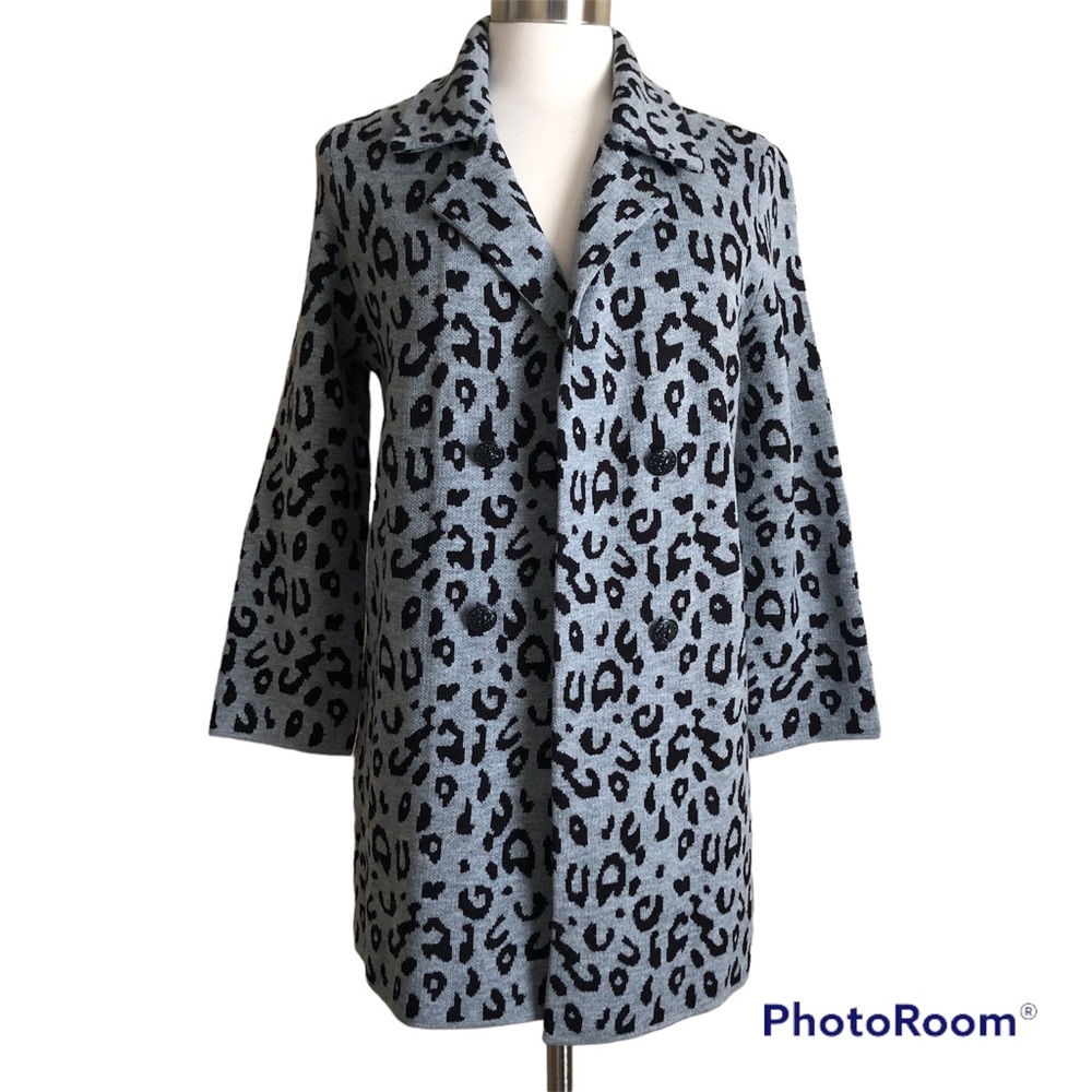 Anne Klein Open Front Animal Print Sweater Jacket